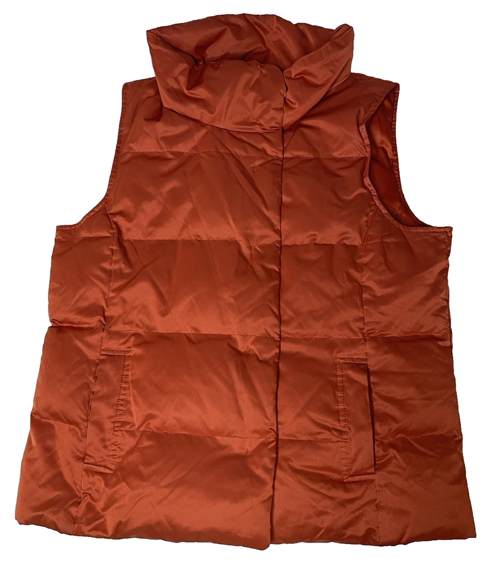 J.Jill Orange Down Puffer Vest Women’s Large Snap Front Lightweight